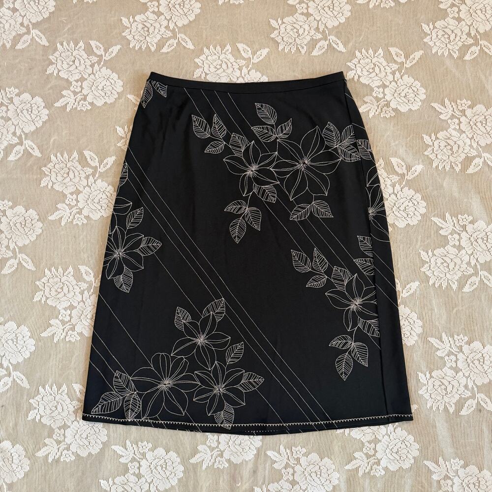 Vintage Y2K Ann Taylor LOFT Floral Embroidered Midi Skirt XS Petite
